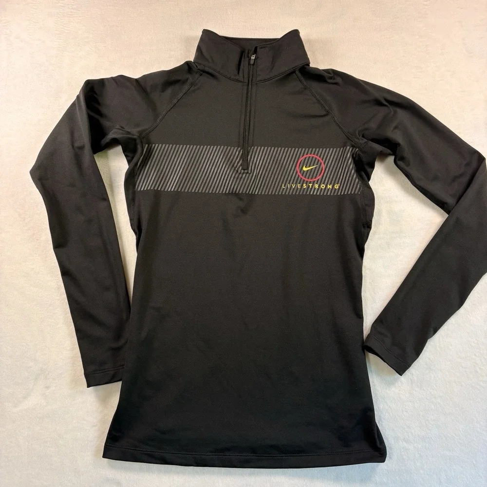 Nike Pro Combat Womens Small Black Live Strong Compression 1/4 Zip Pullover